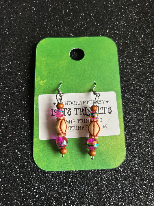 Pink + wood dangle