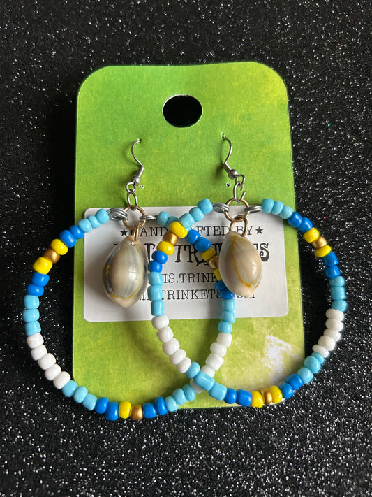Blue yellow white shell dangles